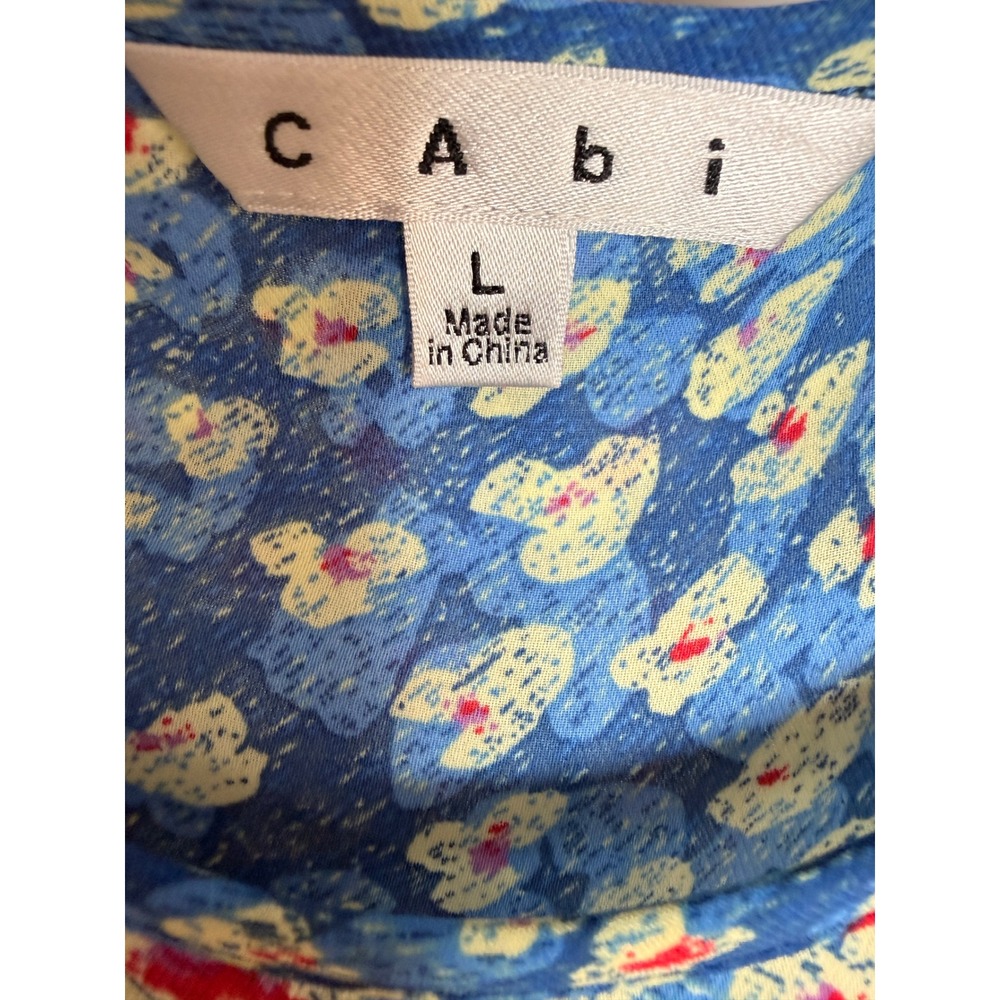 Cabi Blouse Women Large Blue Polyester Floral Animal Print Button Shoulder - Picture 2 of 7